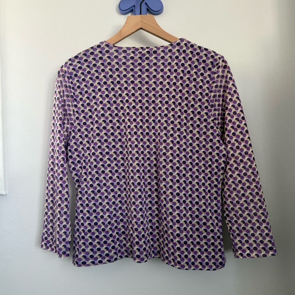 90s Y2K Petite XL Purple Polka Dot Blouse V Neck Surplice Babydoll Preppy Office - Picture 2 of 6